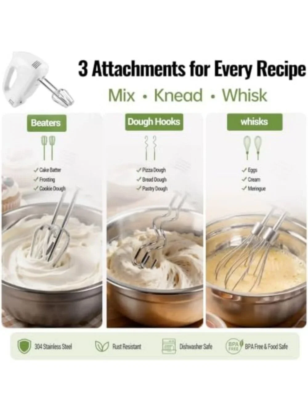 5-Speed Electric Hand Mixer with 4 Mixing Bowls & Whisks - Kitchen Baking Set